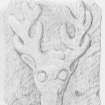 Scanned pencil survey drawing of Grotesque Head no. 402