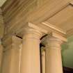Interior, basement, lower hall, detail of column capitals