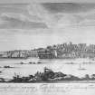 General view of Culross. 'The Prospect of ye House and Town of Colross' from Theatrum Scotiae by John Slezer, 1693.
Scanned image from original glass plate negative. Original envelope annotated by Erskine Beveridge 'Culross Abbey Slezer'