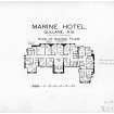 Scanned image of printed drawing of Marine Hotel, Gullane N.B. Plan of Second floor with annotations relating to take over by Fire Service.