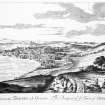Lithograph showing Dundee from East.
Titled: 'Prospectus Civitatis Taoduni ab Oriente. The Prospect of ye Town of Dundee from ye East'.
