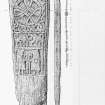 Drawing of a carved stone with Ogham inscription. Bressay, Shetland.
