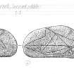 Drawing of an incised pebble. Old Scatness Broch.