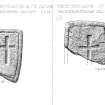 Drawing of carved stone with cross detail. St Ninian's Isle.
