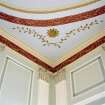 Interior, 1st floor, assembly room, detail of corner of ceiling showing pilasters and cornice