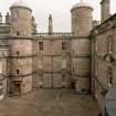 Courtyard, view of East side from 2nd. floor of castle to West.