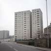 Buckhaven and Methil BC, High St, (Savoy Site): View from street of two fourteen-storey blocks.