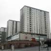 Dundee, Hilltown Terrace (Dallfield CDA 1st Development): View from road of 3 multi-storey blocks and low-rise blocks.