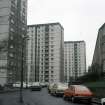 Dundee, Hilltown Terrace (Dallfield CDA 1st Development): View from street of 3 multi-storey blocks.