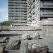 Aberdeen, Gallowgate II: View of  urban landscaping with multi-storey blocks in the background.