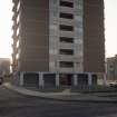 Aberdeen, Tolohill Square (Kincorth Section 49): View of lower levels of Kincorth Land tower block showing central shared balconies. Housing estate visible in the background.