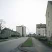 Aberdeen, Kingsford Rd (Mastrick 57): View from street of Regensburg Court tower block with  housing estate in the foreground.