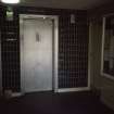 Aberdeen, Seaton Crescent, Aulton Court: View of interior of lift area, showing noticeboard and directory of residents.