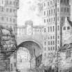 Regent Bridge
Lithographic view, titled: 'The Regent's Bridge, Edinburgh.'
Insc: 'Drawn on stone by F R Nixon from an original Drawing by the Revd. R Nixon. Printed by Rowney & Forfter, Pl.8'