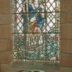 Interior.
Detail of stained glass window outside vestry.