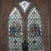 Interior.
Church hall, detail of stained glass window in central bay on S wall.