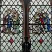 Interior.
Church hall, detail of stained glass window in central bay on S wall.