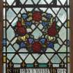 Interior.
Church hall, detail of stained glass window on E wall.