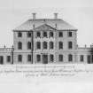 Edinburgh, Saughton House.
Photographic copy of elevation to court.
Insc: 'The East Front of Saughton House toward the Court the Seat of James Wattson of Saughton Esqr. in the Country of Midd Lothian. Extends 155 feet' 'Gul Adam inv: et delin' ' R: Cooper Sculp' 'p.117'
