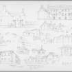 Annotated pencil sketch of buildings in Montrose parish by David Walker.