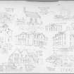 Photographic copy of annotated pencil sketch of buildings in Stracathro parish by David Walker.