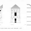 Kinross, Old County Buildings.
Photographic copy of East elevation, South elevation and section.
Insc: 'South Front Of Kinross County House, Kinross-shire AD.1771'.