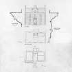 Elevation, floor plans and moulding profiles.