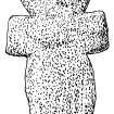 Scanned ink drawing of cross-shaped stone at Lundawick, Unst.