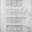 Photographic copy of drawing showing plan and elevation of cottages in village.