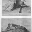 Two prints on one negative of Edinburgh Castle, after Elphinstone c.1746: 1 General view from S.E.; 2 General view from E.
