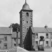 View from S of Tolbooth, Mercat Cross and Standing Stone.