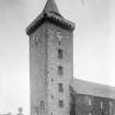 Greenlaw Tower, view from SW. Scanned image of glass negative.