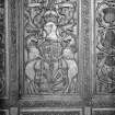 Detail of Beaton Panel depicting Scottish arms and thistle.