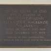 Interior, detail of commemorative plaque to Lt. Col. Alexander Mackenzie of Farr.