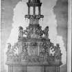 Photographic copy of drawing showing detail of fountain.