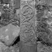 Mull, Pennygown Chapel.
Detail of upright cross slab.