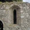 Interior. S wall, detail of arched window at E end
