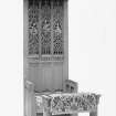 View of carved ecclesiastical chair.