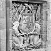 Detail of heraldic plaque belonging to  3rd Marquess of Bute on South turret of gatehouse.