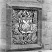 Detail of heraldic plaque belonging to 3rd Marquess of Bute right of gatehouse.