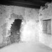 Dundee, Claypotts Road, Claypotts Castle, interior.
General view of fireplace and wooden beams of roof.
















