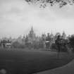 General view of Royal Infirmary from grass terrace of George Heriot's Hospital School. Includes school's lodge.