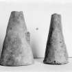 View of conical lead caskets found at Melrose Abbey in 1921.