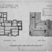 Foundation and roof plans.
Insc: 'House at Ninewells for JB MacDonald Esquire'.'Foundation Plan'.'Roof Plan'.'Drawing No.2'.