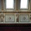 View of the frieze in the Hall, showing portrait profiles of Alexander Monro primus, William Cullen, Edward Jenner and Mathew Baillie, with representations of Hygeia.