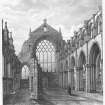 Engraving showing Interior view of Holyrood Abbey
Insc. "The Chapel Royal, Holyrood Palace. Interior looking East.  Drawn by T.H. Flounders. Engraved by Macglashon & Wilding.  Published by D. Anderson, Keeper of the Chapel Royal.  1855"