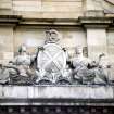 View of carved Bank of Scotland coat of arms, at the base of the central octagonal drum, S side of building.