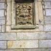 View of carved Crawfurd coat of arms, on N side of Lauriston Castle.