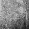 Interior.
Detail of drawing on plaster in wall of S transept.