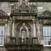 View of statue of George Heriot, in niche in courtyard, above the inner archway.